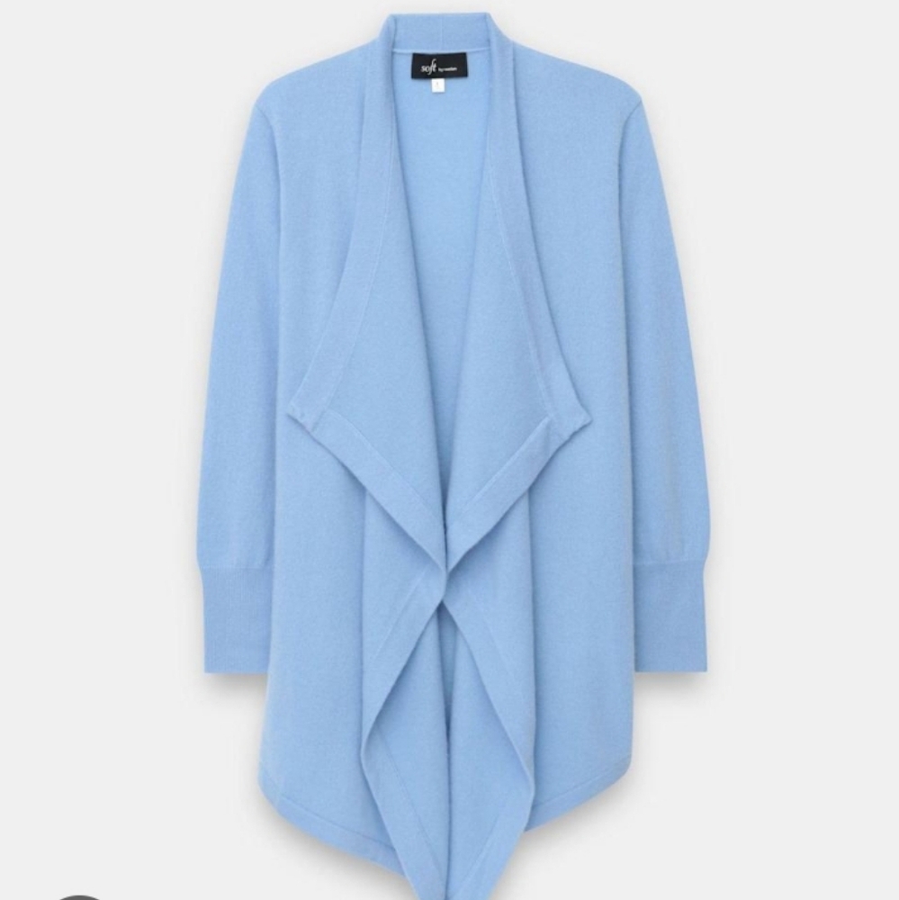 Soft By Naadam 100% Cashmere Open Front Cardigan Periwinkle Blue XS